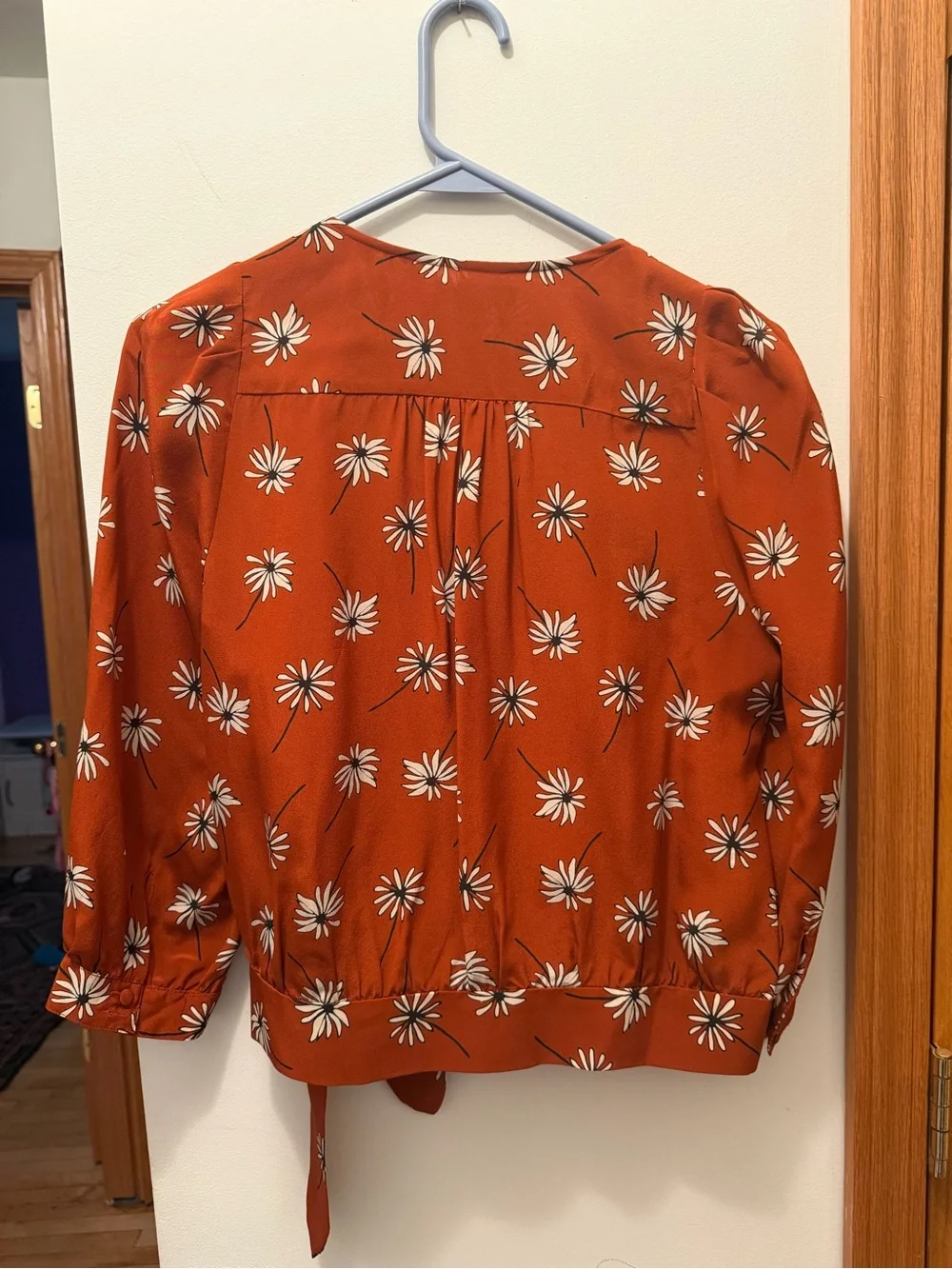 Madewell Rust Floral Tie-Waist Wrap Blouse